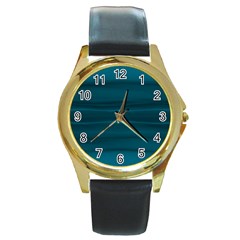 Teal Blue Ombre Round Gold Metal Watch by SpinnyChairDesigns