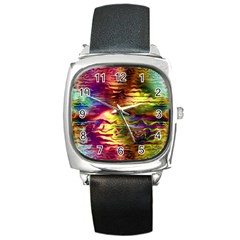 Electric Tie Dye Colors Square Metal Watch by SpinnyChairDesigns