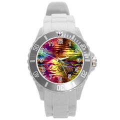 Electric Tie Dye Colors Round Plastic Sport Watch (l) by SpinnyChairDesigns