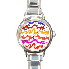 Multicolored Scribble Abstract Pattern Round Italian Charm Watch by dflcprintsclothing