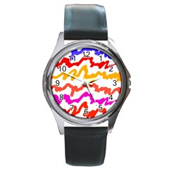 Multicolored Scribble Abstract Pattern Round Metal Watch by dflcprintsclothing