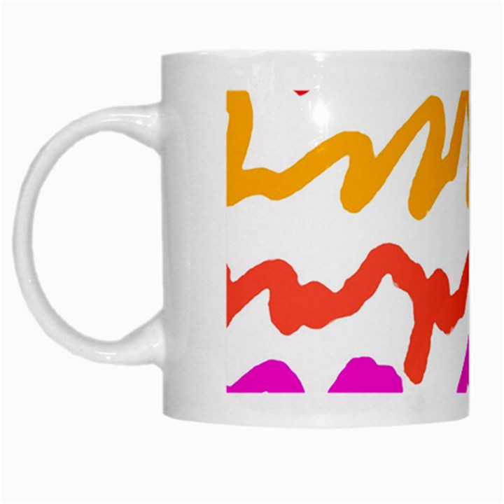 Multicolored Scribble Abstract Pattern White Mugs