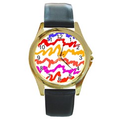 Multicolored Scribble Abstract Pattern Round Gold Metal Watch by dflcprintsclothing