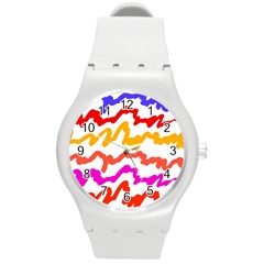 Multicolored Scribble Abstract Pattern Round Plastic Sport Watch (m) by dflcprintsclothing