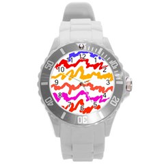 Multicolored Scribble Abstract Pattern Round Plastic Sport Watch (l) by dflcprintsclothing