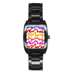 Multicolored Scribble Abstract Pattern Stainless Steel Barrel Watch by dflcprintsclothing