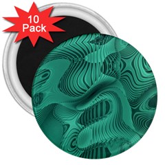 Biscay Green Swirls 3  Magnets (10 Pack)  by SpinnyChairDesigns