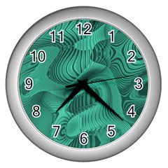 Biscay Green Swirls Wall Clock (silver) by SpinnyChairDesigns