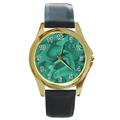 Biscay Green Swirls Round Gold Metal Watch by SpinnyChairDesigns