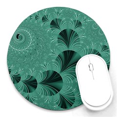 Biscay Green Black Spirals Round Mousepads by SpinnyChairDesigns