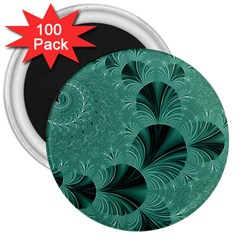 Biscay Green Black Spirals 3  Magnets (100 Pack) by SpinnyChairDesigns