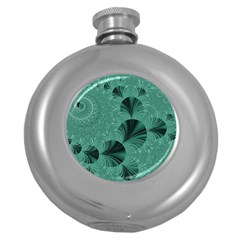 Biscay Green Black Spirals Round Hip Flask (5 Oz) by SpinnyChairDesigns