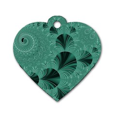 Biscay Green Black Spirals Dog Tag Heart (one Side) by SpinnyChairDesigns