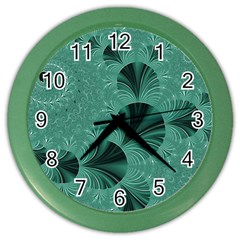 Biscay Green Black Spirals Color Wall Clock by SpinnyChairDesigns