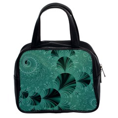 Biscay Green Black Spirals Classic Handbag (two Sides) by SpinnyChairDesigns