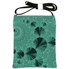 Biscay Green Black Spirals Shoulder Sling Bag by SpinnyChairDesigns