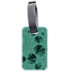 Biscay Green Black Spirals Luggage Tag (two Sides) by SpinnyChairDesigns