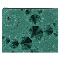 Biscay Green Black Spirals Cosmetic Bag (xxxl) by SpinnyChairDesigns