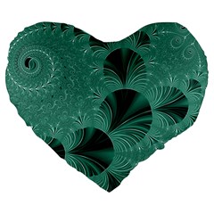 Biscay Green Black Spirals Large 19  Premium Heart Shape Cushions by SpinnyChairDesigns