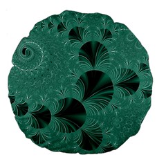 Biscay Green Black Spirals Large 18  Premium Flano Round Cushions by SpinnyChairDesigns