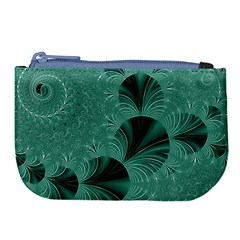 Biscay Green Black Spirals Large Coin Purse by SpinnyChairDesigns