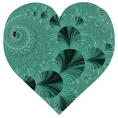 Biscay Green Black Spirals Wooden Puzzle Heart by SpinnyChairDesigns