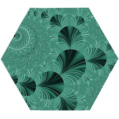 Biscay Green Black Spirals Wooden Puzzle Hexagon by SpinnyChairDesigns