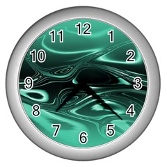 Biscay Green Black Swirls Wall Clock (silver) by SpinnyChairDesigns