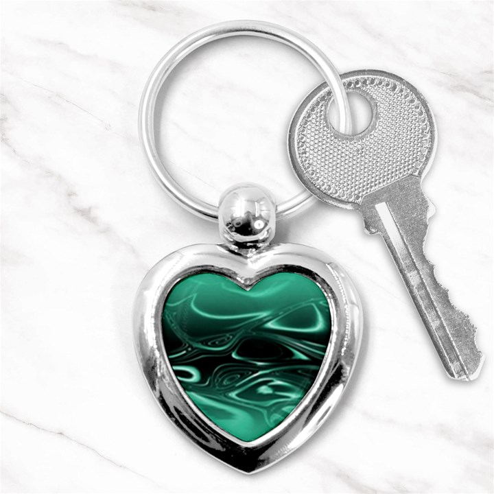 Biscay Green Black Swirls Key Chain (Heart)