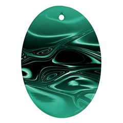 Biscay Green Black Swirls Oval Ornament (two Sides) by SpinnyChairDesigns