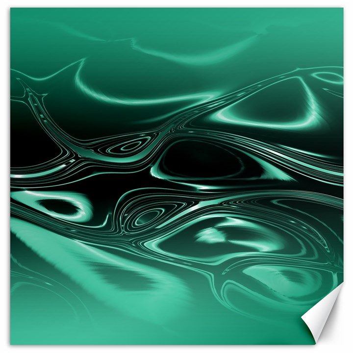 Biscay Green Black Swirls Canvas 12  x 12 