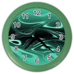 Biscay Green Black Swirls Color Wall Clock by SpinnyChairDesigns