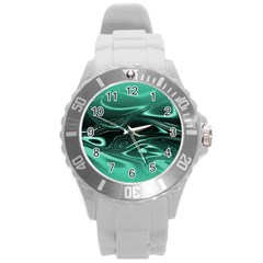 Biscay Green Black Swirls Round Plastic Sport Watch (L)