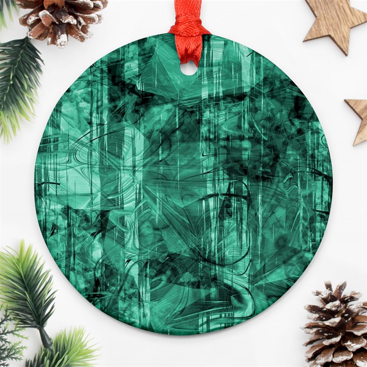 Biscay Green Black Textured Ornament (Round)