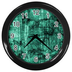 Biscay Green Black Textured Wall Clock (black) by SpinnyChairDesigns