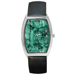 Biscay Green Black Textured Barrel Style Metal Watch by SpinnyChairDesigns