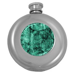 Biscay Green Black Textured Round Hip Flask (5 Oz) by SpinnyChairDesigns