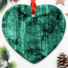 Biscay Green Black Textured Heart Ornament (two Sides) by SpinnyChairDesigns