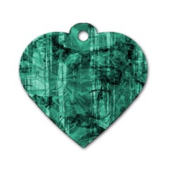 Biscay Green Black Textured Dog Tag Heart (one Side) by SpinnyChairDesigns