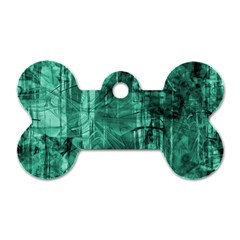 Biscay Green Black Textured Dog Tag Bone (two Sides) by SpinnyChairDesigns