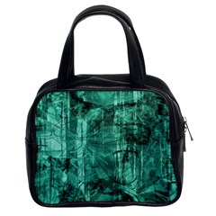 Biscay Green Black Textured Classic Handbag (two Sides) by SpinnyChairDesigns