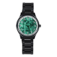 Biscay Green Black Textured Stainless Steel Round Watch by SpinnyChairDesigns