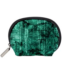 Biscay Green Black Textured Accessory Pouch (small) by SpinnyChairDesigns