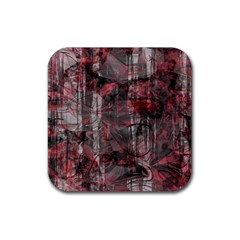 Red Black Abstract Texture Rubber Coaster (square)  by SpinnyChairDesigns