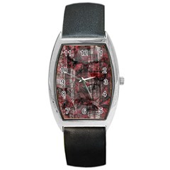 Red Black Abstract Texture Barrel Style Metal Watch by SpinnyChairDesigns