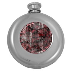 Red Black Abstract Texture Round Hip Flask (5 Oz) by SpinnyChairDesigns