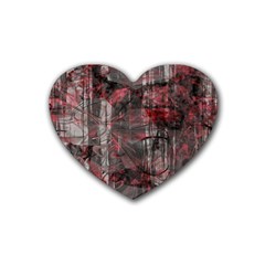 Red Black Abstract Texture Heart Coaster (4 Pack)  by SpinnyChairDesigns