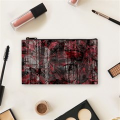 Red Black Abstract Texture Cosmetic Bag (small) by SpinnyChairDesigns