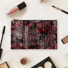 Red Black Abstract Texture Cosmetic Bag (medium) by SpinnyChairDesigns