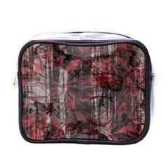 Red Black Abstract Texture Mini Toiletries Bag (one Side) by SpinnyChairDesigns